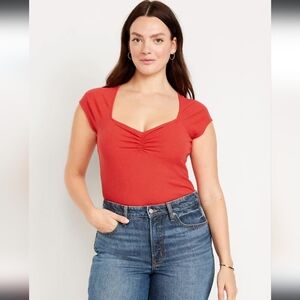 OLD NAVY Double Layer Cinched Bodysuit, Size L, NWT, Coral, Sweetheart Neckline